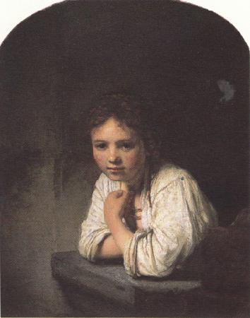 REMBRANDT Harmenszoon van Rijn Girl leaning on a window-sill (mk33) oil painting image